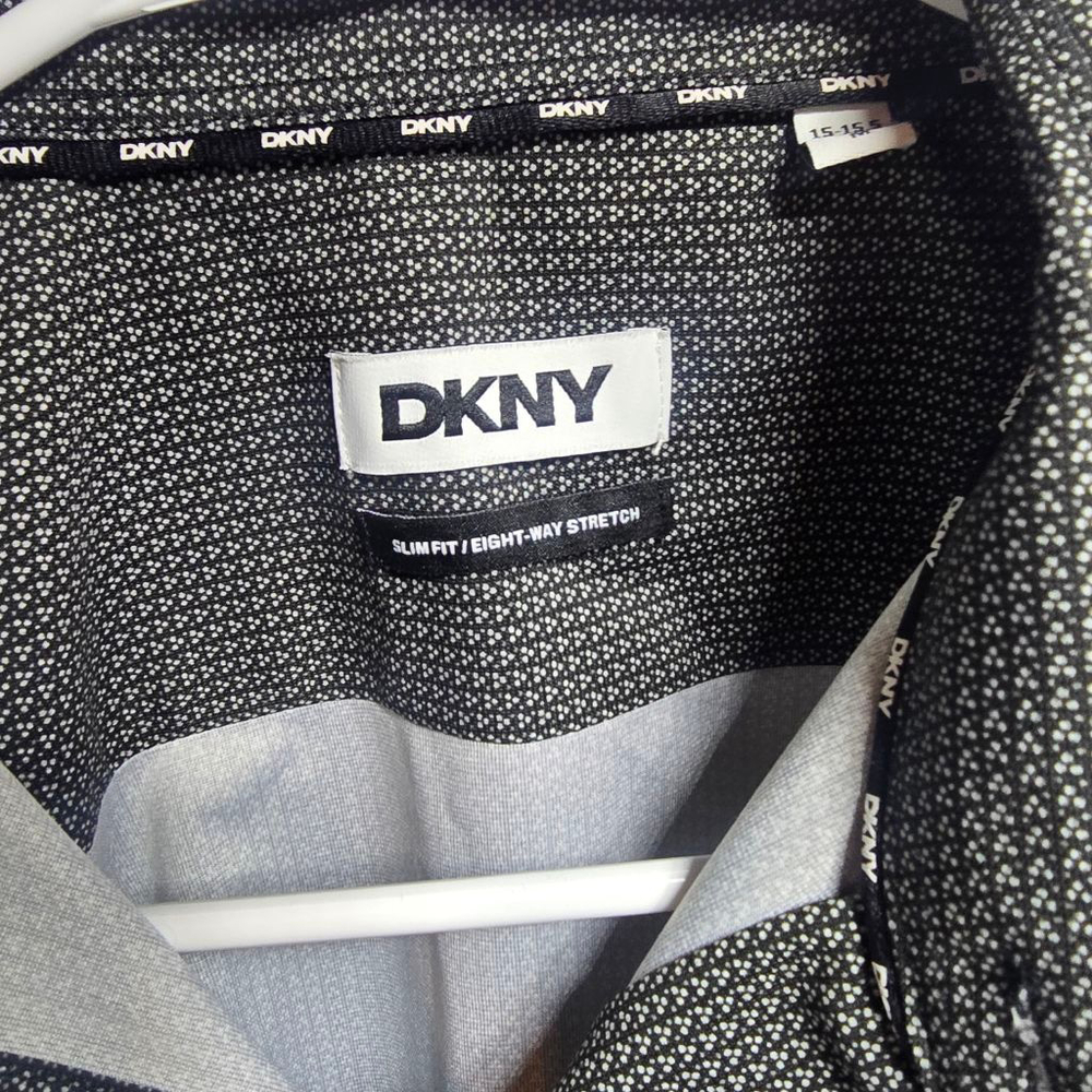 Men's DKNY Dress Shirt Neck 15.5 Black White Slim Fit - Picture 2 of 9